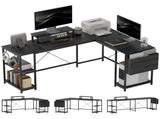168cm Reversible L Shaped Desk, Industrial Corner Computer Desk with Adjustable Shelf and Storage T3398P343620