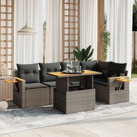 ZNTS 6 Piece Garden Sofa Set with Cushions Grey Poly Rattan 3273510