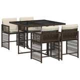 5 Piece Garden Dining Set with Cushions Brown Poly Rattan 3211617