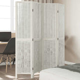 Room Divider 4 Panels White Solid Wood Paulownia 358674