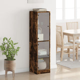 Highboard with Glass Doors Smoked Oak 35x37x142 cm 836438