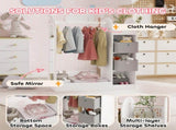 Kids Clothes Rail with Storage Shelf, Boxes, Mirror for Bedroom, Nursery, White T3398P379025