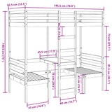 Loft Bed Frame with Desk and Chairs Wax Brown 75x190cm Solid Wood Pine 3308564