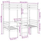 ZNTS Loft Bed Frame with Desk and Chairs Wax Brown 75x190cm Solid Wood Pine 3308564