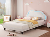3ft Single Upholstered Bed with LED Adjustable Cute Cloud Headboard, Soft Velvet Bed Frame with N652P241968W