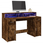 Desk with LED Lights Smoked Oak 140x55x91 cm Engineered Wood 3309424