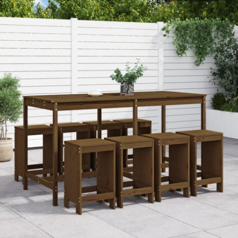 9 Piece Garden Bar Set Honey Brown Solid Wood Pine 3157760