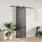 Sliding Door with Hardware Set Black 76x205 cm Tempered Glass 3375826
