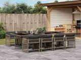 9 Piece Garden Dining Set with Cushions Grey Poly Rattan 3211640