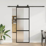 Sliding Door with Hardware Set Black 76x205 cm Tempered Glass 3375954