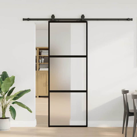 Sliding Door with Hardware Set Black 76x205 cm Tempered Glass 3375954