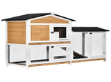 Rabbit Hutch Guinea Pig Hutch Wooden House with Run, 2 Tier Pet Cage Outdoor with No-leak Plastic T3398P375351