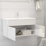 Sink Cabinet with Built-in Basin High Gloss White Engineered Wood 3070844