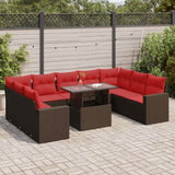 10 Piece Garden Sofa Set with Cushions Brown Poly Rattan Acacia 3326385