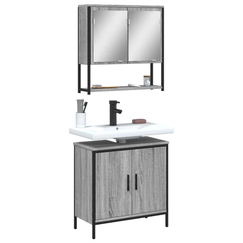 ZNTS 2 Piece Bathroom Furniture Set Grey Sonoma Engineered Wood 3214663