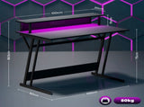 Gaming Desk with LED Lights Power Outlets, 100 x 60cm Z Shaped Computer Desk with Monitor Stand T3398P344330