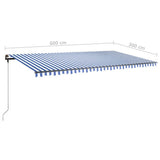 Freestanding Manual Retractable Awning 600x300 cm Blue/White 3069796