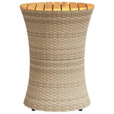 ZNTS Garden Side Table Drum Shape Beige Poly Rattan and Solid Wood 368298