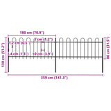 Garden Fence with Hoop Top Steel 359x80 cm Black 277648