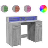 Desk with LED Lights Grey Sonoma 120x55x91 cm Engineered Wood 3309416