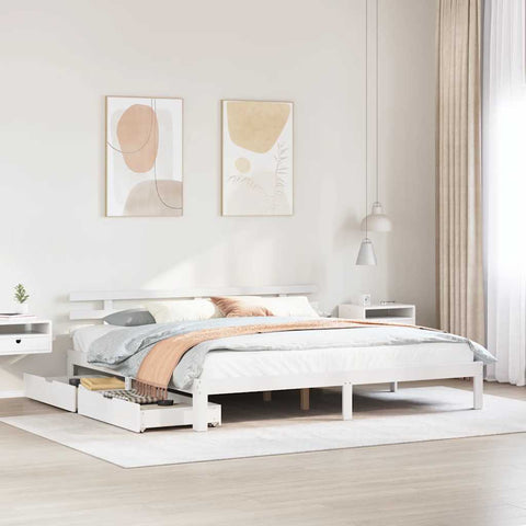 ZNTS Bed Frame with Drawers without Mattress White 180x200 cm Super King 3302017
