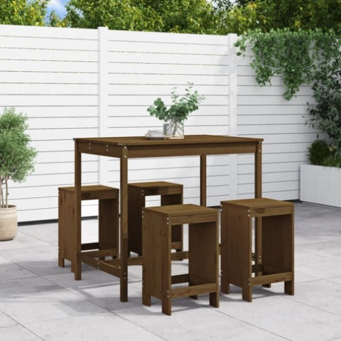 5 Piece Garden Bar Set Honey Brown Solid Wood Pine 3157748