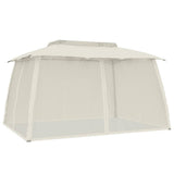 Gazebo with Double Roof and Mesh Walls Cream 3.93x2.93 m Steel 368451
