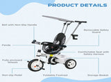 6 in 1 Tricycle for Kids with 5-point harness straps, Removable Canopy, White T3398P348139