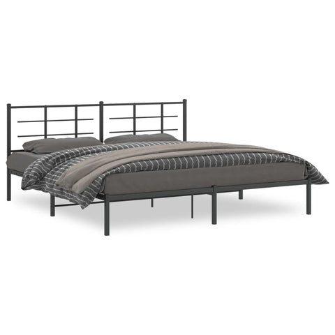 ZNTS Metal Bed Frame with Headboard Black 200x200 cm 355568