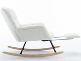 New Modern Teddy Fabric Tufted Upholstered Rocking Chair with pull-out footrest, White W1397P154349