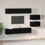 TV Cabinet Set Wall-mounted 6 pcs Black Oak Engineered Wood 3393160