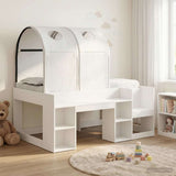 Bed with Tunnel with Shelf 3 pcs White Engineered Wood 3423503
