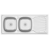 Kitchen Sink with Double Sinks Silver 1200x600x155 mm Stainless Steel 147239