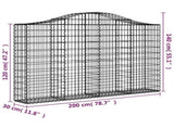 Arched Gabion Baskets 2 pcs 200x30x120/140 cm Galvanised Iron 3145451