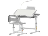 Kids Study Desk and Chair Set w/ Adjustable Height, Storage, Drawer, Grey T3398P347707