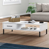 Coffee Table with Metal Legs White Solid Wood Pine OSLO 351038