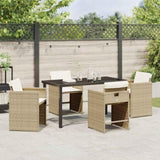 Garden Dining Set with Cushion 5 pcs Beige Poly Rattan 3379989