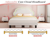 3ft Single Upholstered Bed with LED Adjustable Cute Cloud Headboard, Soft Velvet Bed Frame with N652P241968W