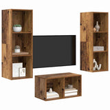 TV Cabinet Set Old Wood 37 x 37 x 107 cm Engineered Wood 3393363