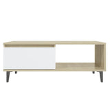 Coffee Table White and Sonoma Oak 90x60x35 cm Engineered Wood 806009