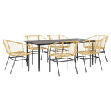 7 Piece Garden Dining Set Brown Poly Rattan Glass 3334497