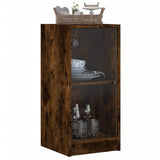Side Cabinet with Glass Doors Smoked Oak 35x37x75.5 cm 836403