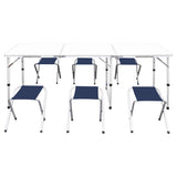 41329 Foldable Camping Table Set with 6 Stools Height Adjustable 180 x 60 cm