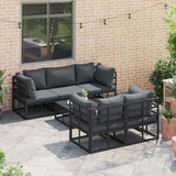 Garden Sofa Set with Cushion 6 pcs Black Steel 3378948