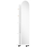 2-in-1 Full Length Mirror with Storage Shelves, Floor Mirror with 4 Wheels, Coat Rack, Hooks, White T3398P548078