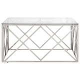 ZNTS Coffee Table Silver Stainless Steel and Tempered Glass 349977