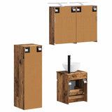 Bathroom Furniture Set 4 pcs Old Wood Engineered Wood and Glass 3407469