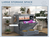 Pet Feeder Station, Dog, Cat Storage Container, with Raised Bowls, Hanger, Cabinet - Grey T3398P349788