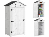 Small Shed, Tall Slim Wooden Garden Shed with 3 Removable Shelves and Roof Hatch, Compact Outdoor T3398P549450