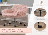 Faux Fur Desk Chair, Rolling Swivel Makeup Chair with Adjustable Height, Armrets for Home Office, T3398P551669